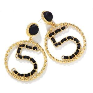 Gold Black Chain Baroque Chic Paris Nr 5 Earrings